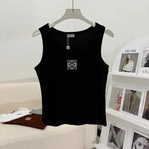 LOEWE Black Sleeveless Tank Top White Anagram Embroidery Round Neck